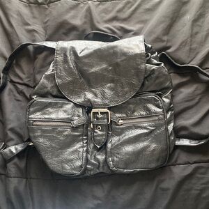 decree black leather vintage backpack